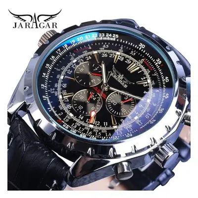 (black) Jaragar Blue Glass Aviator Series Military True Men Sport Automatic Wrist Watch Top Bran