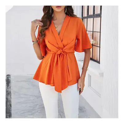 (BKK089-3, S) Solid Casual Loose Blouses For Women Fashion Summer Vintage Women's Oversized Shir