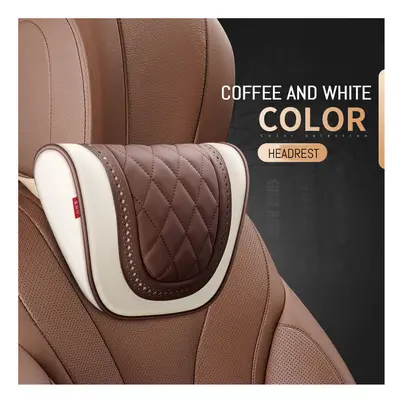 (Neck-Coffee Beige) Car Neck Pillow And Waist Pad Napa leather Car Seat Rest Cushion Headrest