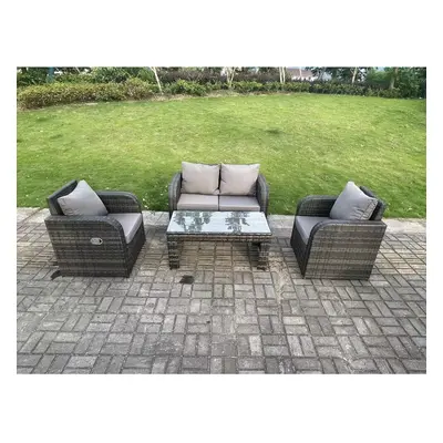 Fimous Dark Grey PE Wicker Rattan Garden Furniture Set Love Sofa Reclining Chair Outdoor Coffee 