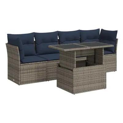 vidaXL Piece Garden Sofa Set with Cushions Grey Poly Rattan Acacia