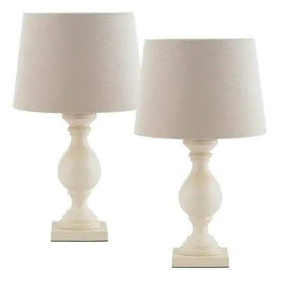 2 PACK Classic Wooden Table Lamp Ivory & Off White Shade Pretty Bedside Light