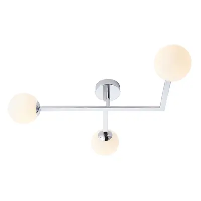 Polished Chrome Semi Flush Bathroom Ceiling Light & Opal Glass Shade - Bulb