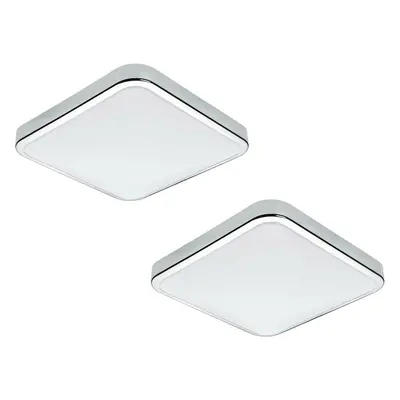 2 PACK Wall Flush Ceiling Light IP44 Bathroom Chrome Shade White Plastic LED 16W