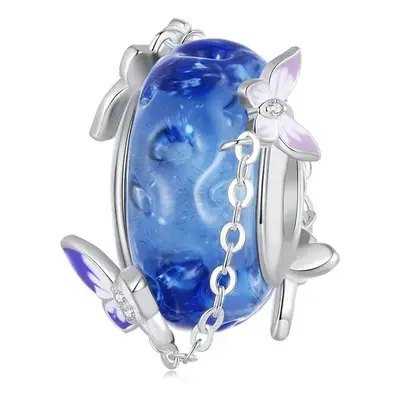 Blue Butterfly Murano Glass Charm Bead Genuine Sterling Silver Compatible With Pandora Bracelets