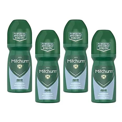 Mitchum Invisible Anti-Perspirant & Deodorant Roll-On, Unscented 3.4 oz (Pack of 4)