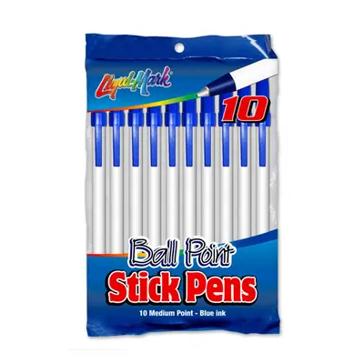 10pk Medium Point Stick Pens - Black