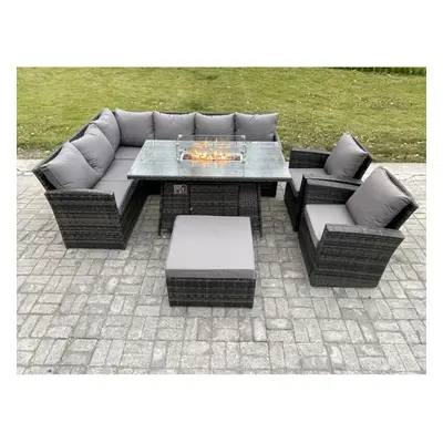 Fimous Seater Outdoor Rattan Garden Furniture Set Corner Sofa Gas Fire Pit Dining Table Sets Gas