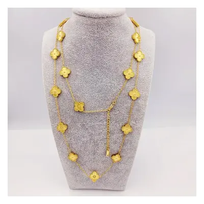 (gold) 90cm Titanium Steel Clover Necklace Fashion Temperament Nature Premium Feeling Sweater Ch