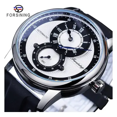 (white) Forsining Fashion White Blue Automatic Wristwatch Transparent Waterproof Men Mechanical 