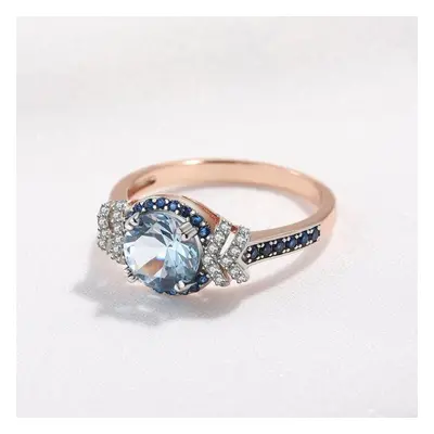 (as the picture, 8) Sterling Silver Ring For Women Created Gemstone London Blue Topaz Rose Gold 