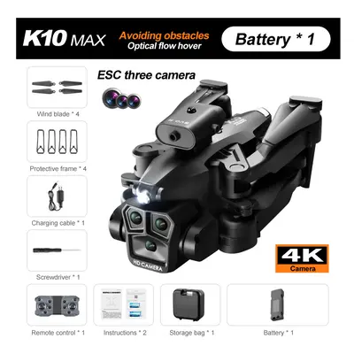 (Black 1battery) K10 Max RC Dron HD 4K Plane Camera Helicopter Obstacle Avoidance Wifi FPV Quadc