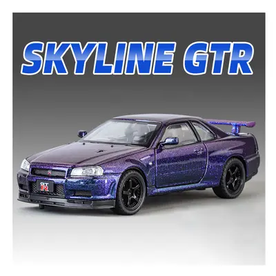 (R34 Purple) 1:32 Nissan GTR R34 GT-R R35 Fast & Furious Alloy Car Model Sound and Light Pull Ba