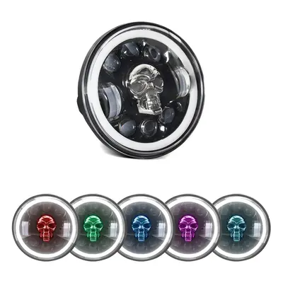 1Pcs 5.75 inch Motorcycle LED Headlight Skull Patternwith High/Low Beam Turn Signal Colorful Ang