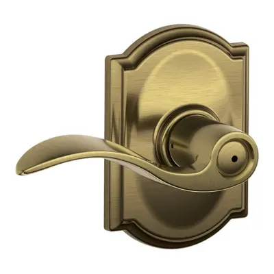 Schlage Accent Lever with Camelot Trim Bed and Bath Lock in Antique Brass - F40 ACC CAM