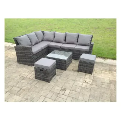 Fimous Seater High Back Rattan Garden Furniture Set Corner Sofa Stool