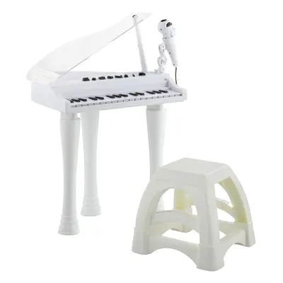 AIYAPLAY Keys Kids Piano Keyboard with Stool, Lights, Microphone, White