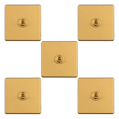 5 PACK Gang Single Retro Toggle Light Switch SCREWLESS SATIN BRASS 10A Way