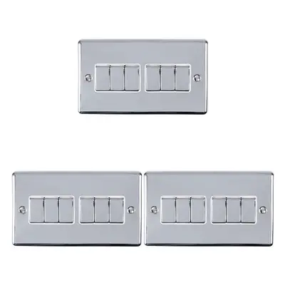 3 PACK Gang Metal Multi Light Switch POLISHED CHROME Way 10A White Trim