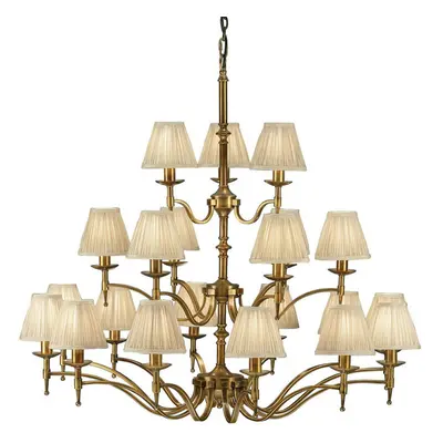 Avery Ceiling Pendant Chandelier Light Lamp Antique Brass & Beige Pleat Shade