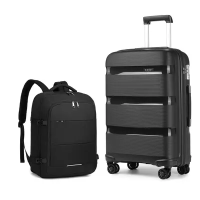 (24 inch suitcase+backpack) Black PP Hard Shell Suitcase And Backpack Travel Set