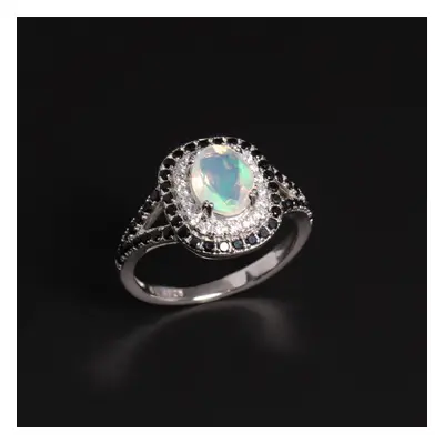 (white, us ring size 8#) Sterling Silver Natural Opal October Birthstone Elegant Ring For Women 