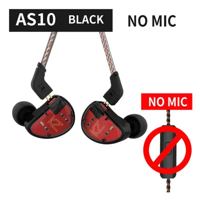 (black no mic) KZ AS10 5BA Driver In Ear Monitor Earphone HIFI Wired Earbuds Headset