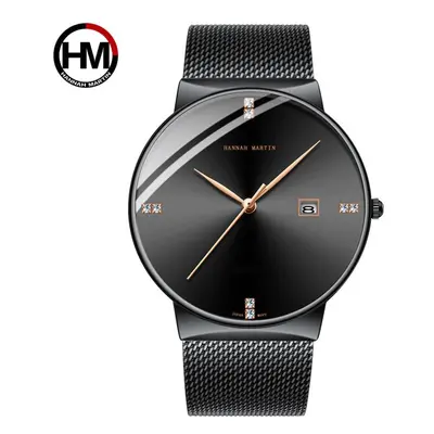 (rose gold) Hannah Martin Fashion Men's Quartz Watches Blue Black Gradient Men Watch Diamond Bus