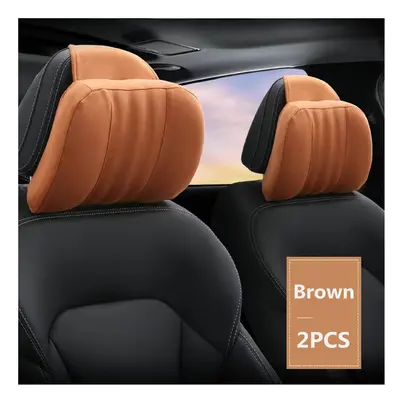 (2pcs brown) High Quality Memory Foam Car Headrest Pillow S-Class Soft Pillow Suede