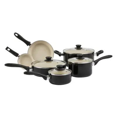 (11-Piece, Black/Cream) Ceramic Non-Stick Pots and Pans, 11-Piece Cookware Set, PFOA- and PTFE-F