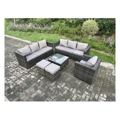 Fimous Rattan Garden Furniture Sofa Set with Armchair Square Coffee Table Outdoor Seater Rattan 