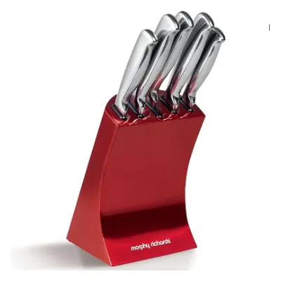 Morphy Richard 5pc Stainless Steel Knives, Red accents knife block set