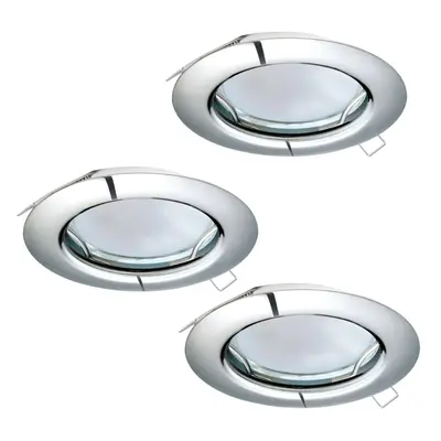 3 PACK Flush / Recessed Ceiling Downlight Chrome Steel x 3W GU10 Bulb