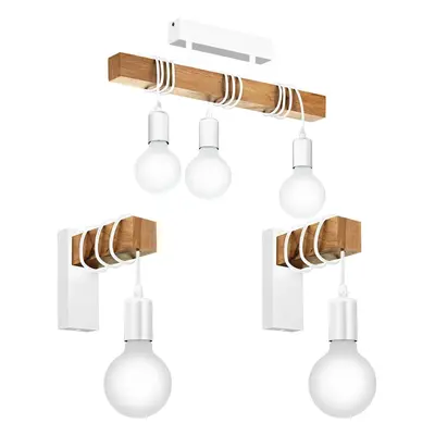 Ceiling Spot Light & 2x Matching Wall Lights White & Wood Trendy Hanging Lamp