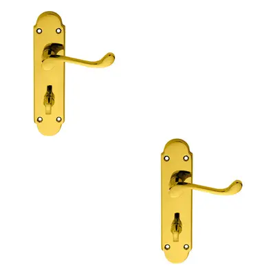 2x PAIR Victorian Upturned Lever on Bathroom Backplate x 42mm Brass