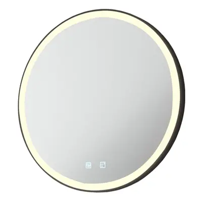 600mm IP44 MATT BLACK Round LED Bathroom Mirror & Demister Tunable White Border