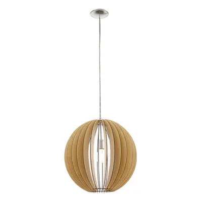 Pendant Ceiling Light Colour Satin Nickel Shade Maple Wood Medium Bulb E27 1x60W