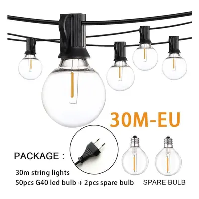 (30m EU Pulg) 7.6m 15m 30m Led String Lights 50leds E12 G40 Bulb Pc Lampshade Waterproof Garden 