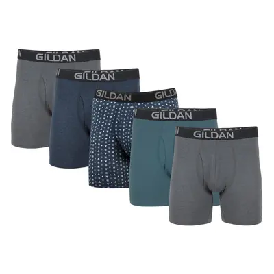 Gildan Men's Underwear Cotton Stretch Boxer Briefs Multipack Hthr Dark Grey/Hthr Navy/Shapes/Blu