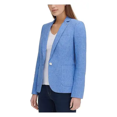 Tommy Hilfiger Womens Linen Blend Office One-Button Blazer Blue