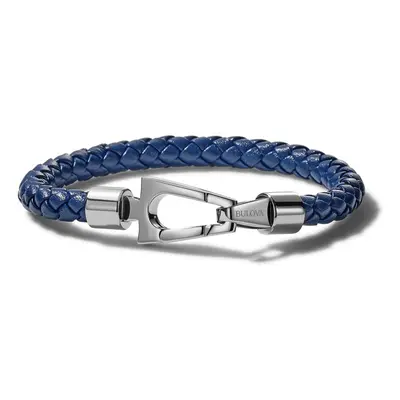 Bulova Jewelry Men's Marine Star Braided Leather Bracelet with Tuning