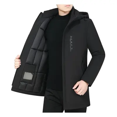 (black, XL) Winter Men Casual Thicken Cotton Jacket Hooded Outwear Windproof Warm Coat Hooded