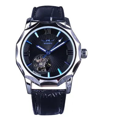 (black) Winner Blue Ocean Geometry Design Transparent Skeleton Dial Mens Watch Top Brand Luxury 