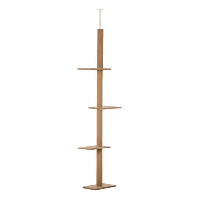 PawHut 260cm Floor To Ceiling Cat Tree Kitten Tower w/ Adjustable Height - Brown