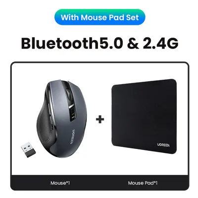 (Dual Mode-Mouse Pad) UGREEN Wireless Mouse Bluetooth5.0 Mouse Ergonomic 4000DPI Mute Buttons Mo