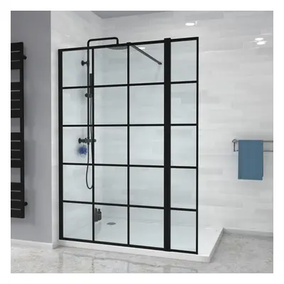 Nes Home Wet Room Shower Enclosure Screen Black Grid 8mm & Return Panel