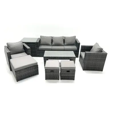 Fimous Seater Rattan Garden Furniture Set Outdoor Lounger Sofa with Coffee Table Armchair Footst