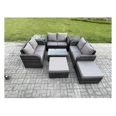 Fimous Wicker Rattan Garden Furniture Set Seater Outdoor Lounge Sofa Set with Love Sofa Coffee T