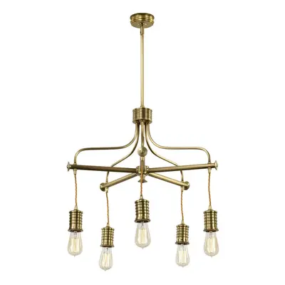 5 Bulb Chandelier Hanging Pendant LIght Aged Brass Finish LED E27 60W Bulb