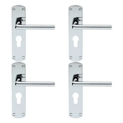 4x Rounded Straight Bar Lever on Euro Lock Backplate x 42mm Polished Chrome